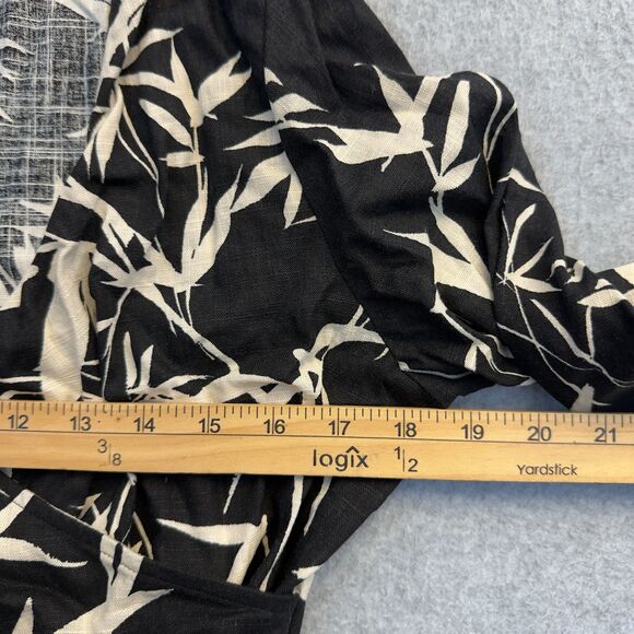 Express Shirt Women's Small Black Beige Sleeve Faux Wrap Top Linen Blend Blouse - Picture 6 of 8